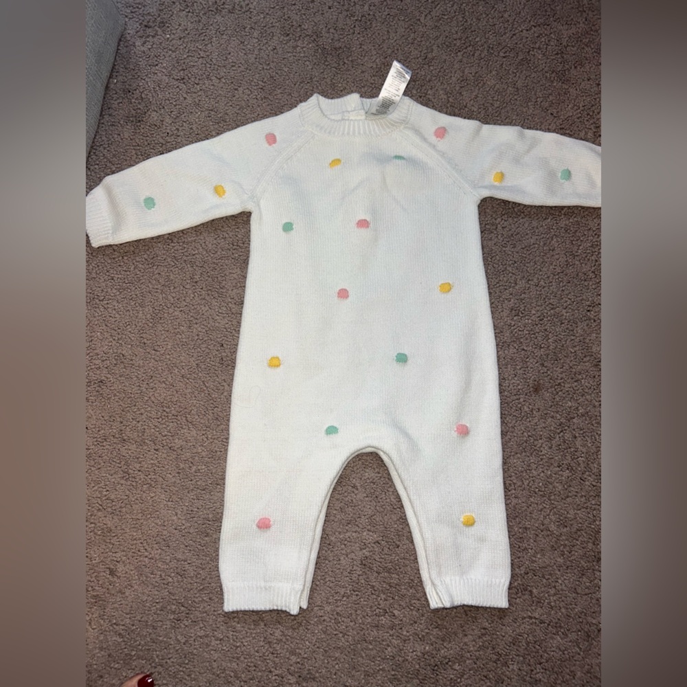 Little Me White Footie with Colorful Dots